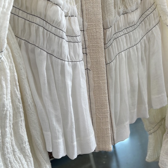 Altuzarra Bone Linen distressed billowy sleeve button up jacket blouse - Picture 11 of 12